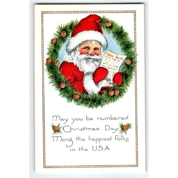 Santa Claus Postcard May You Be Numbered Folks In The USA Whitney Christmas List - Picture 1 of 2